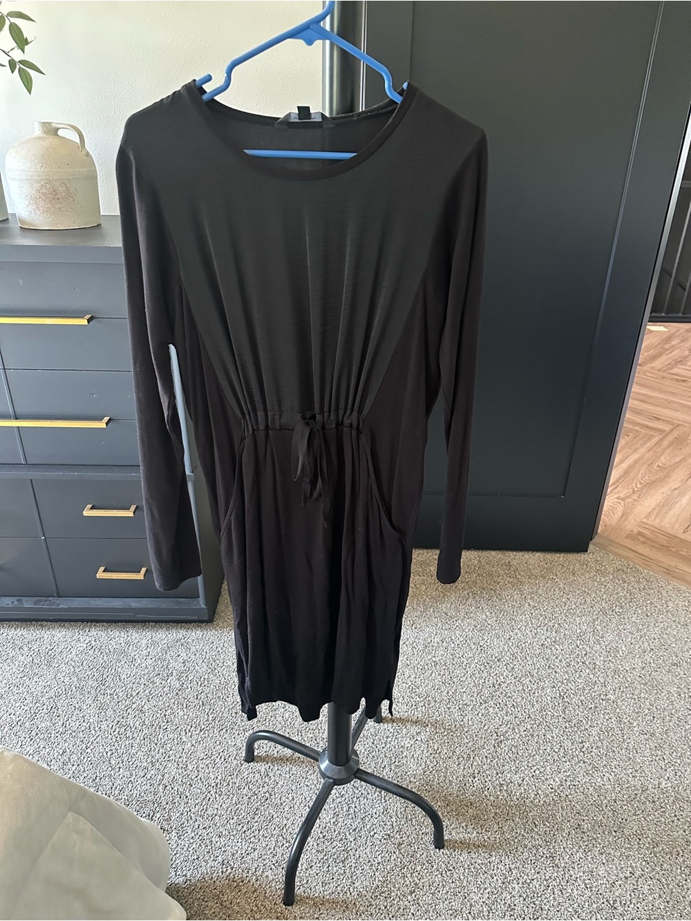Simply Vera Vera Wang Black Long-Sleeve Drawstring Waist Dress
